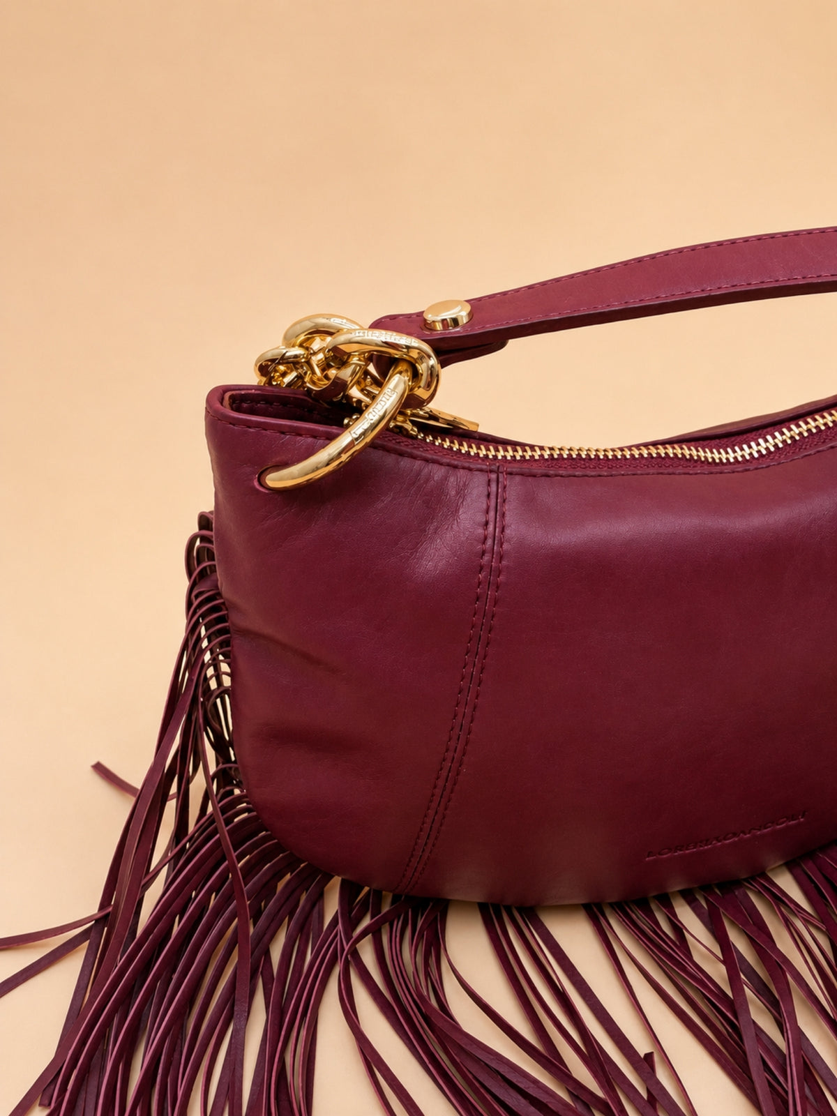 Kate Small – Borsa in pelle con frange - Bordeaux