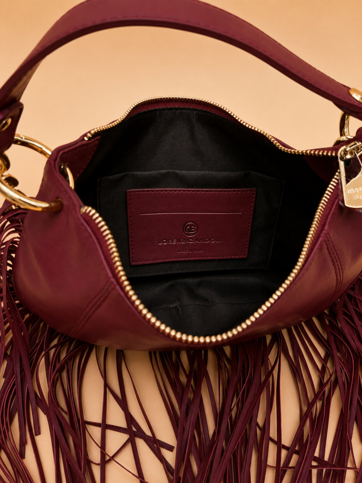 Kate Small – Borsa in pelle con frange - Bordeaux