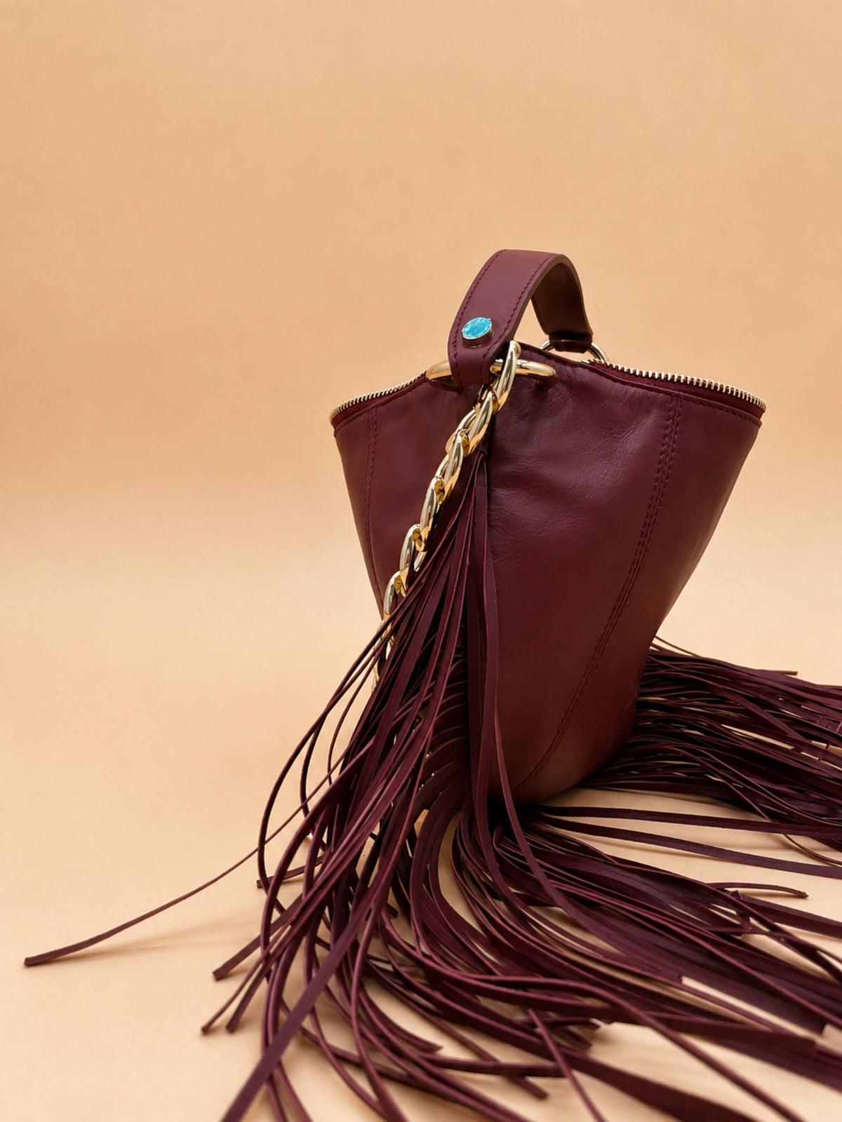 Kate Small – Borsa in pelle con frange - Bordeaux