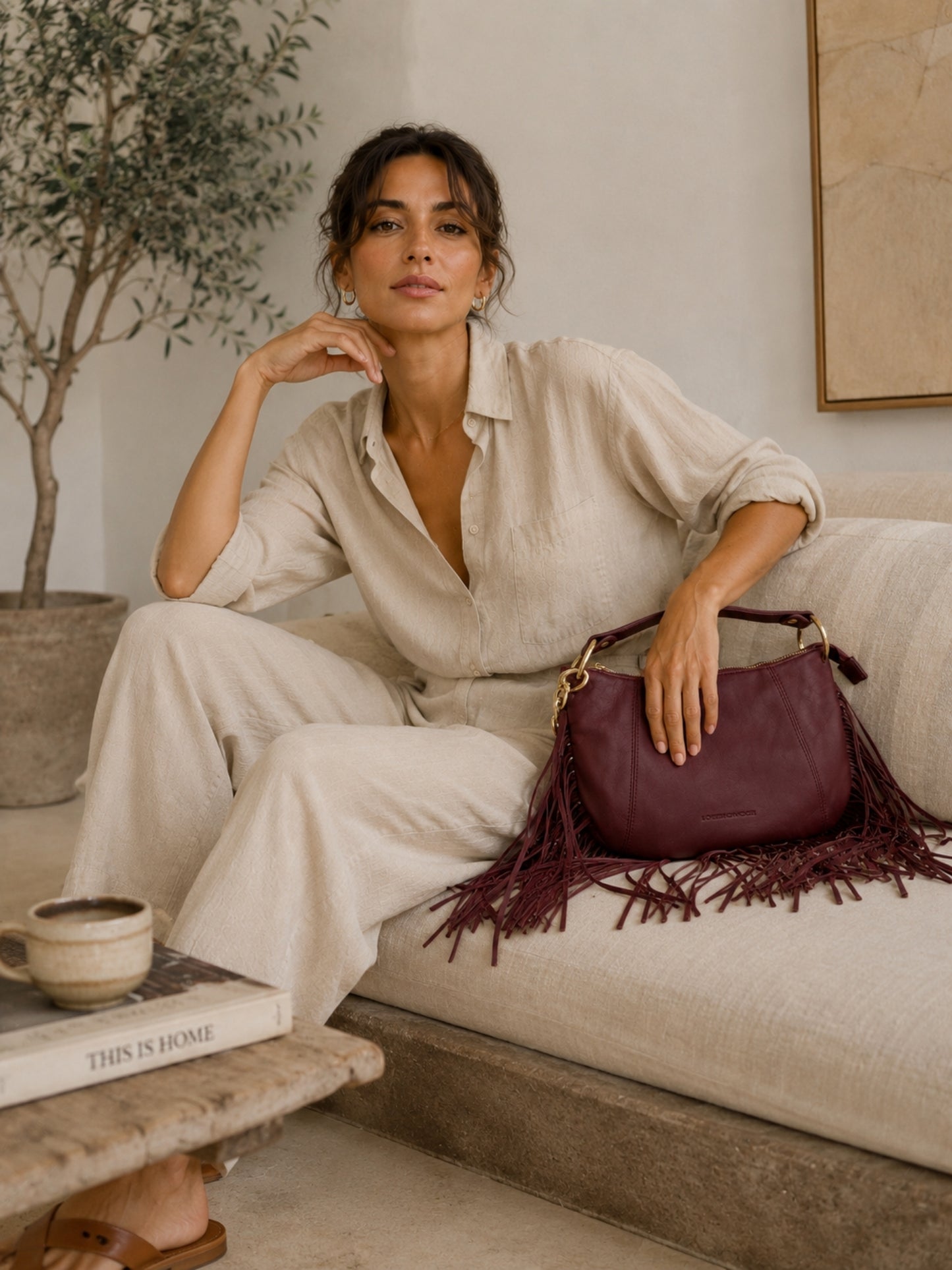 Kate Small – Borsa in pelle con frange - Bordeaux