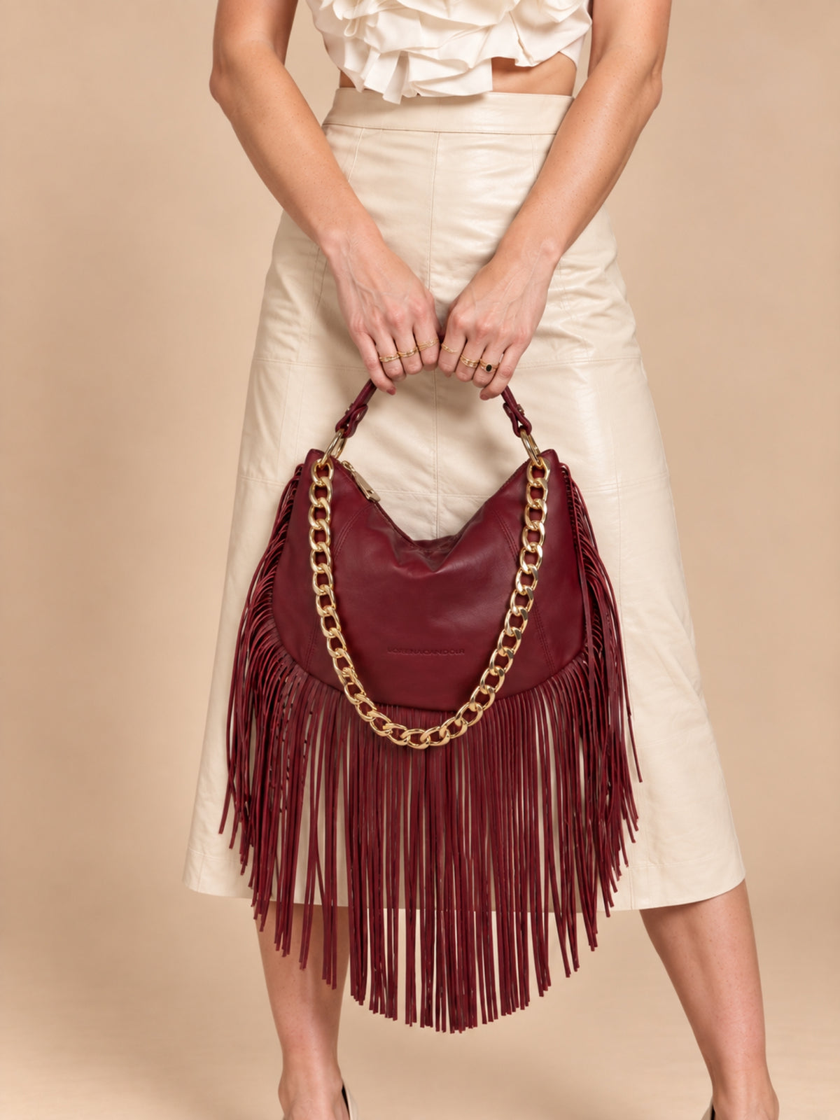 Kate Small – Borsa in pelle con frange - Bordeaux
