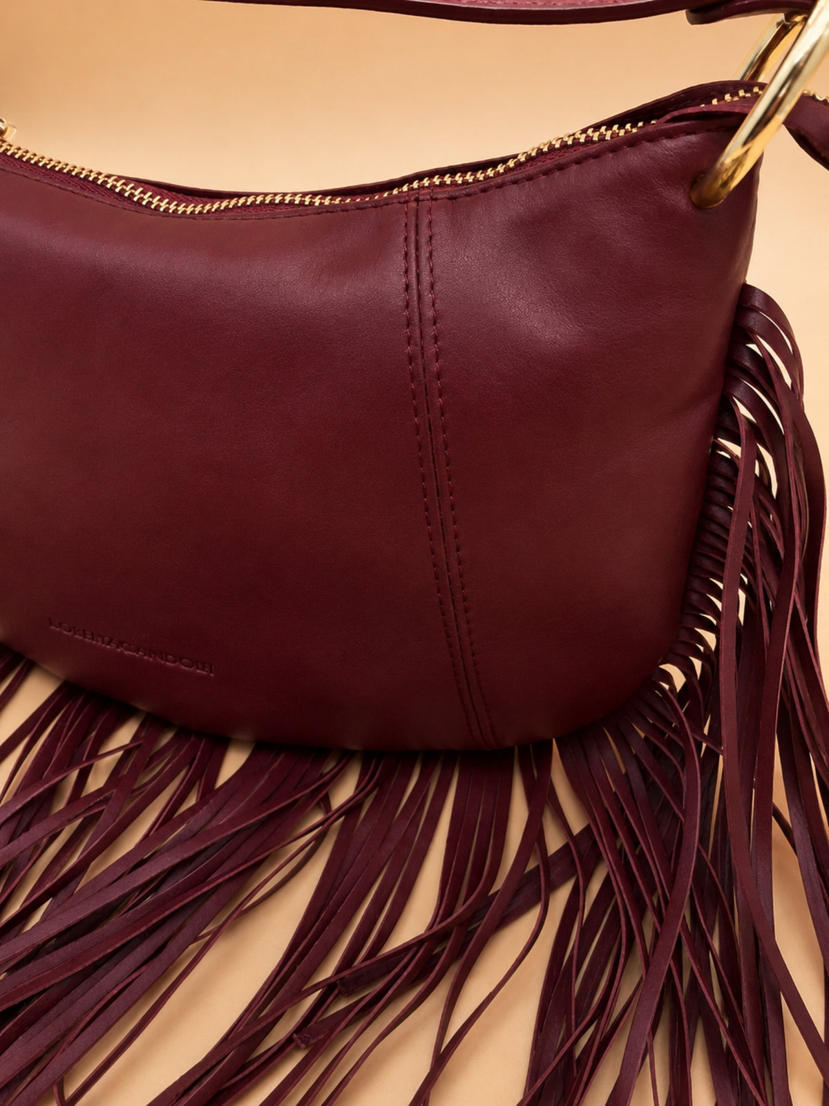 Kate Small – Borsa in pelle con frange - Bordeaux