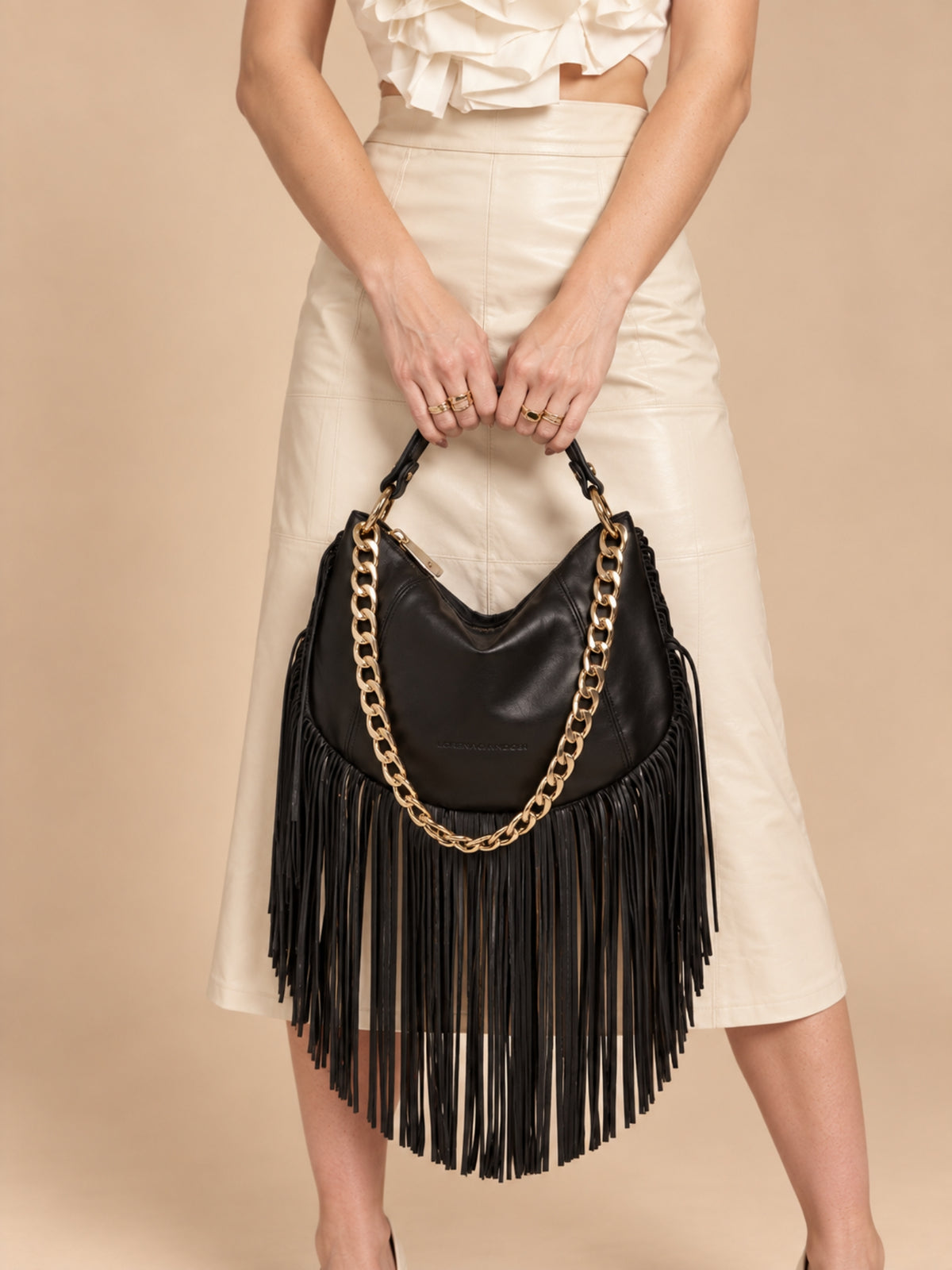Kate Small – Borsa in pelle con frange - Nero