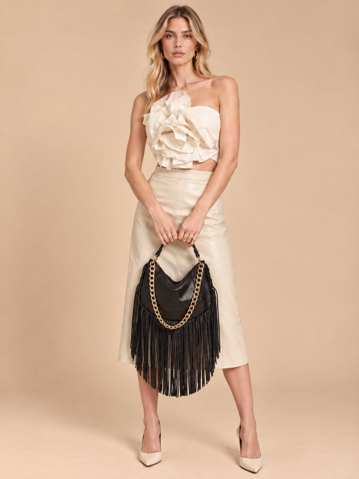 Kate Small – Borsa in pelle con frange - Nero