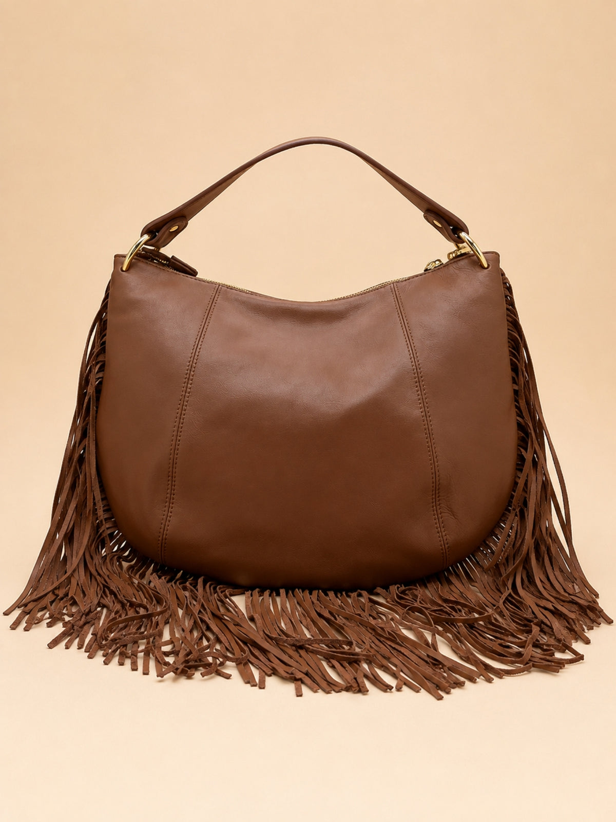 Kate XL – Borsa in pelle con frange - Biscotto