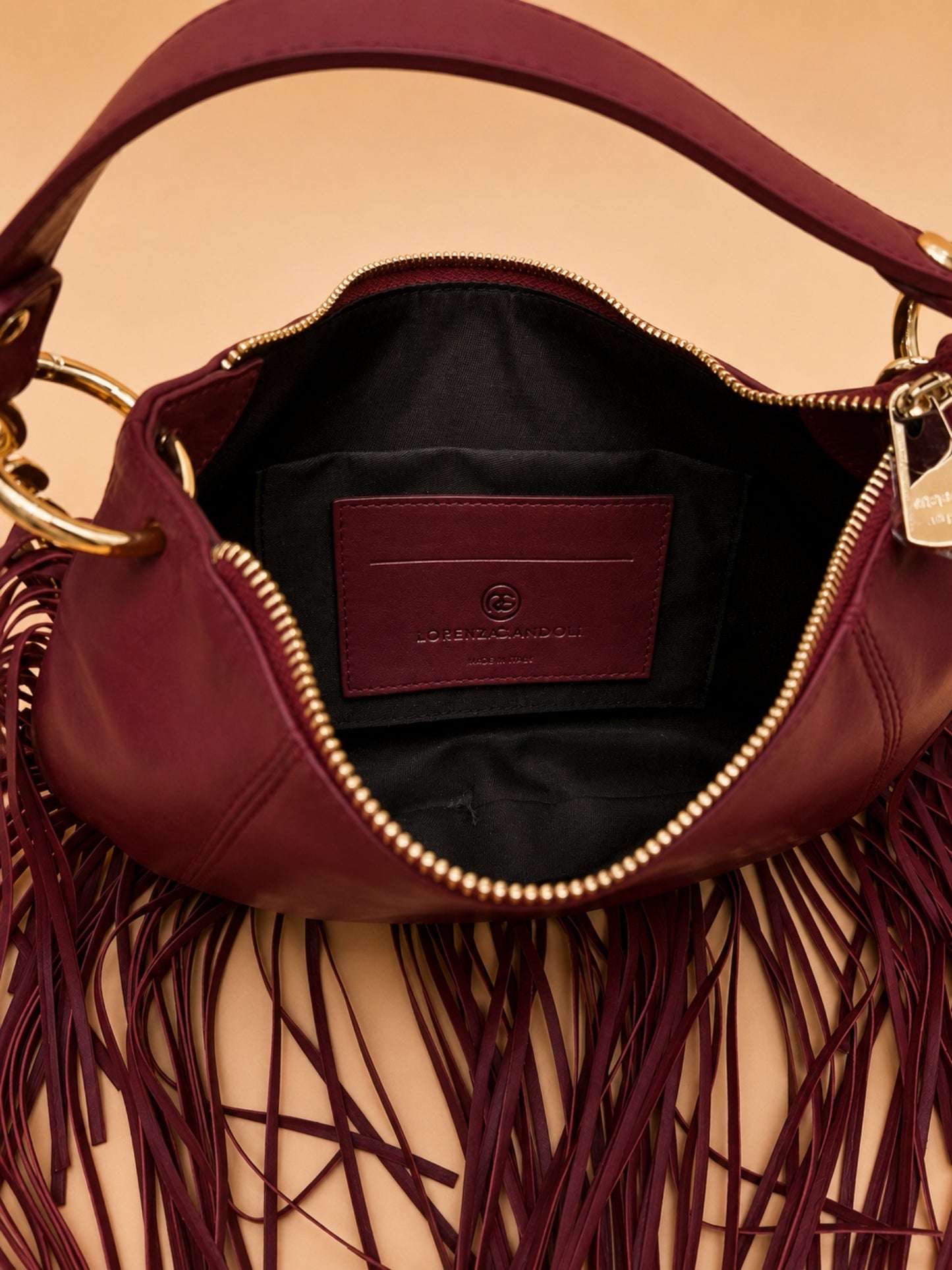 Kate Small – Borsa in pelle con frange - Bordeaux