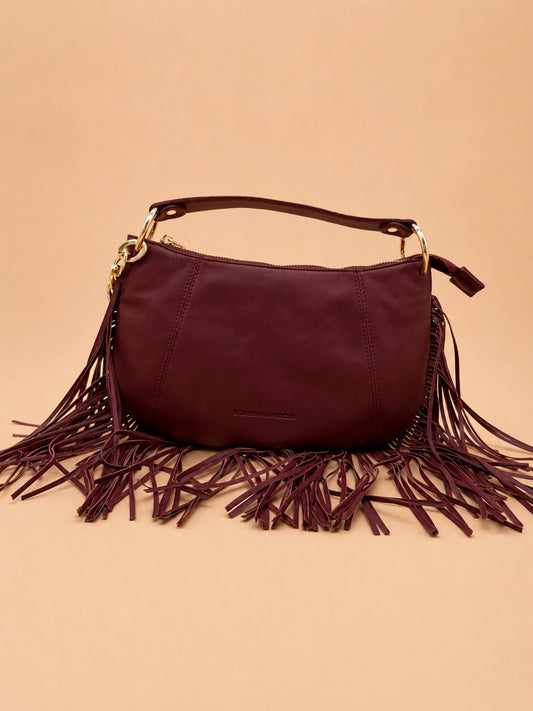 Kate Small – Borsa in pelle con frange - Bordeaux