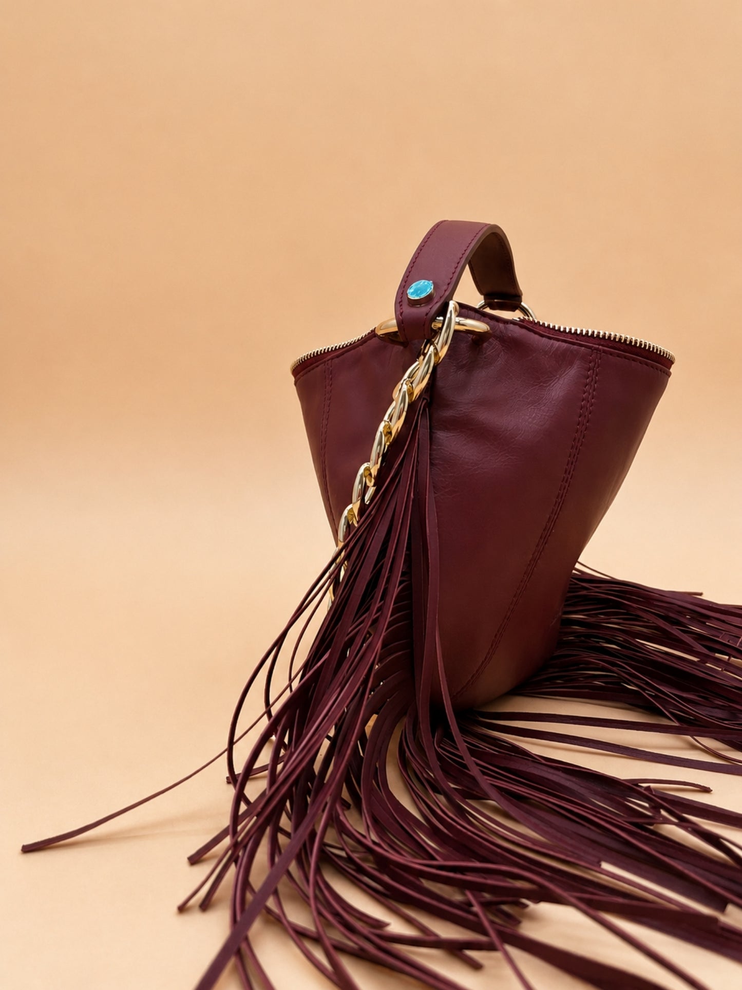 Kate Small – Borsa in pelle con frange - Bordeaux