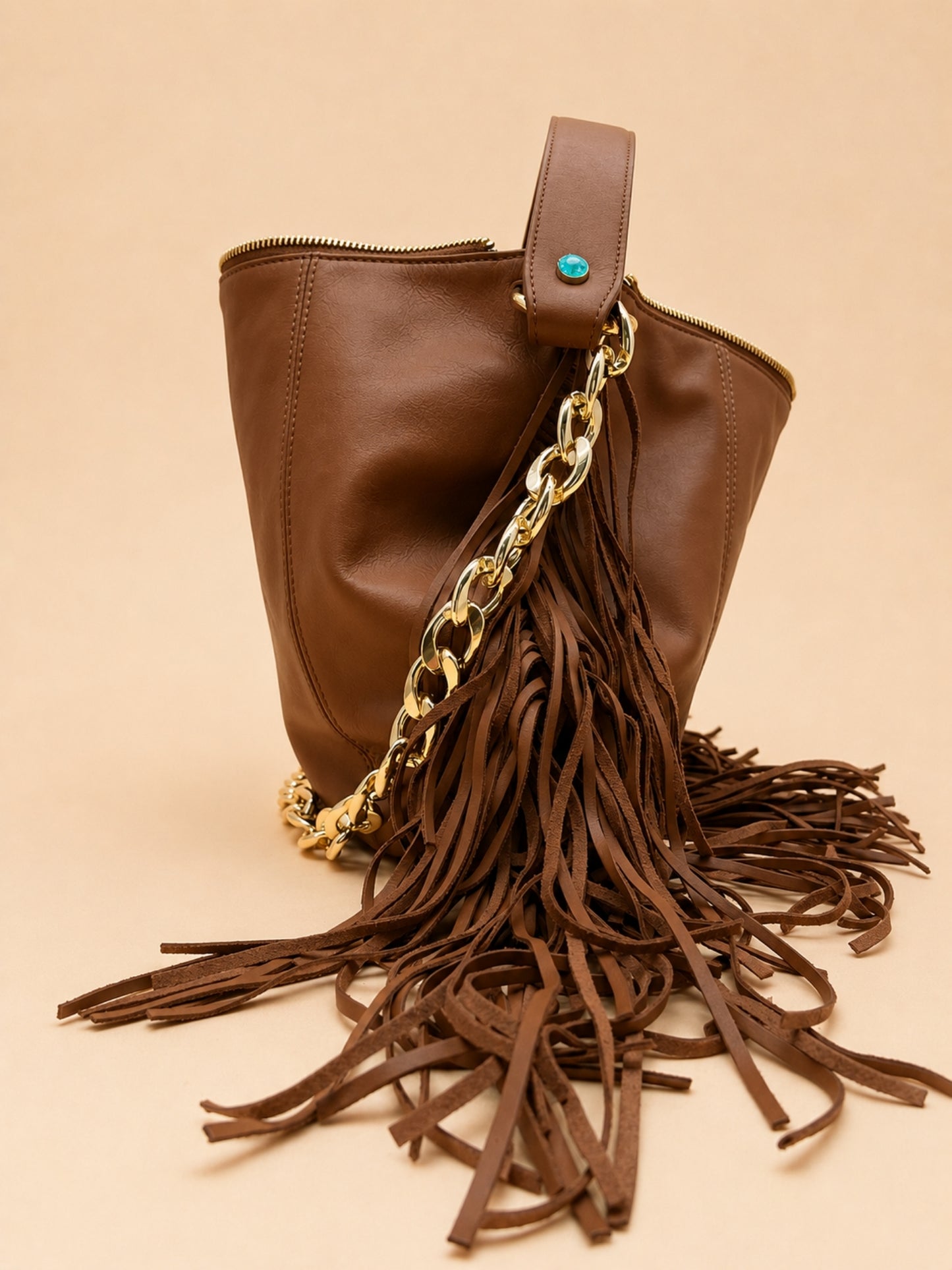 Kate XL – Borsa in pelle con frange - Biscotto