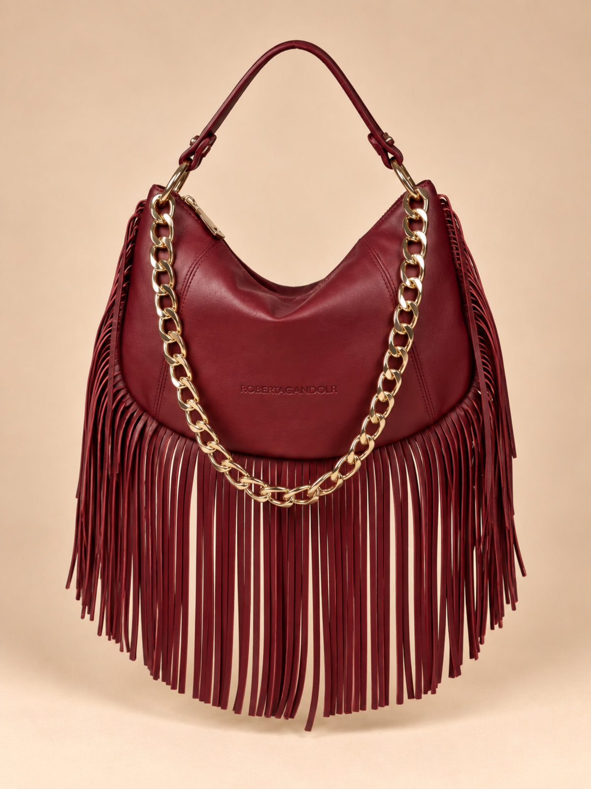 Kate Small – Borsa in pelle con frange - Bordeaux