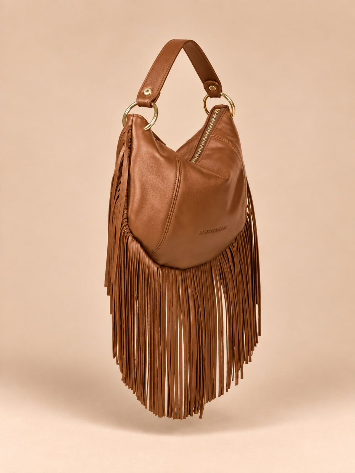 Kate XL – Borsa in pelle con frange - Cognac