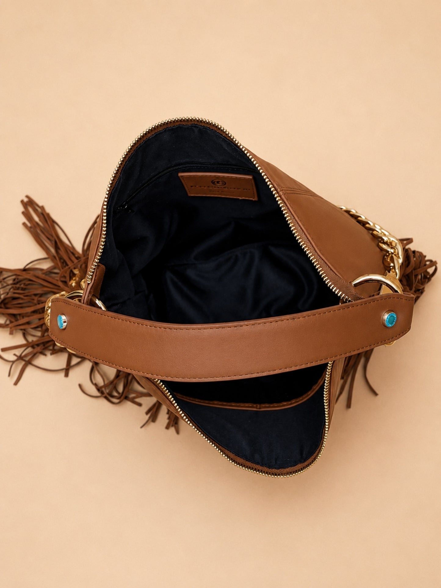 Kate XL – Borsa in pelle con frange - Biscotto