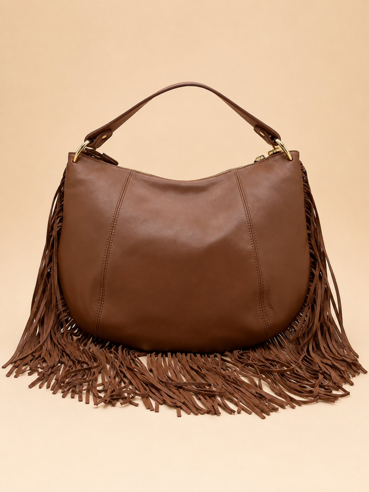 Kate XL – Borsa in pelle con frange - Biscotto