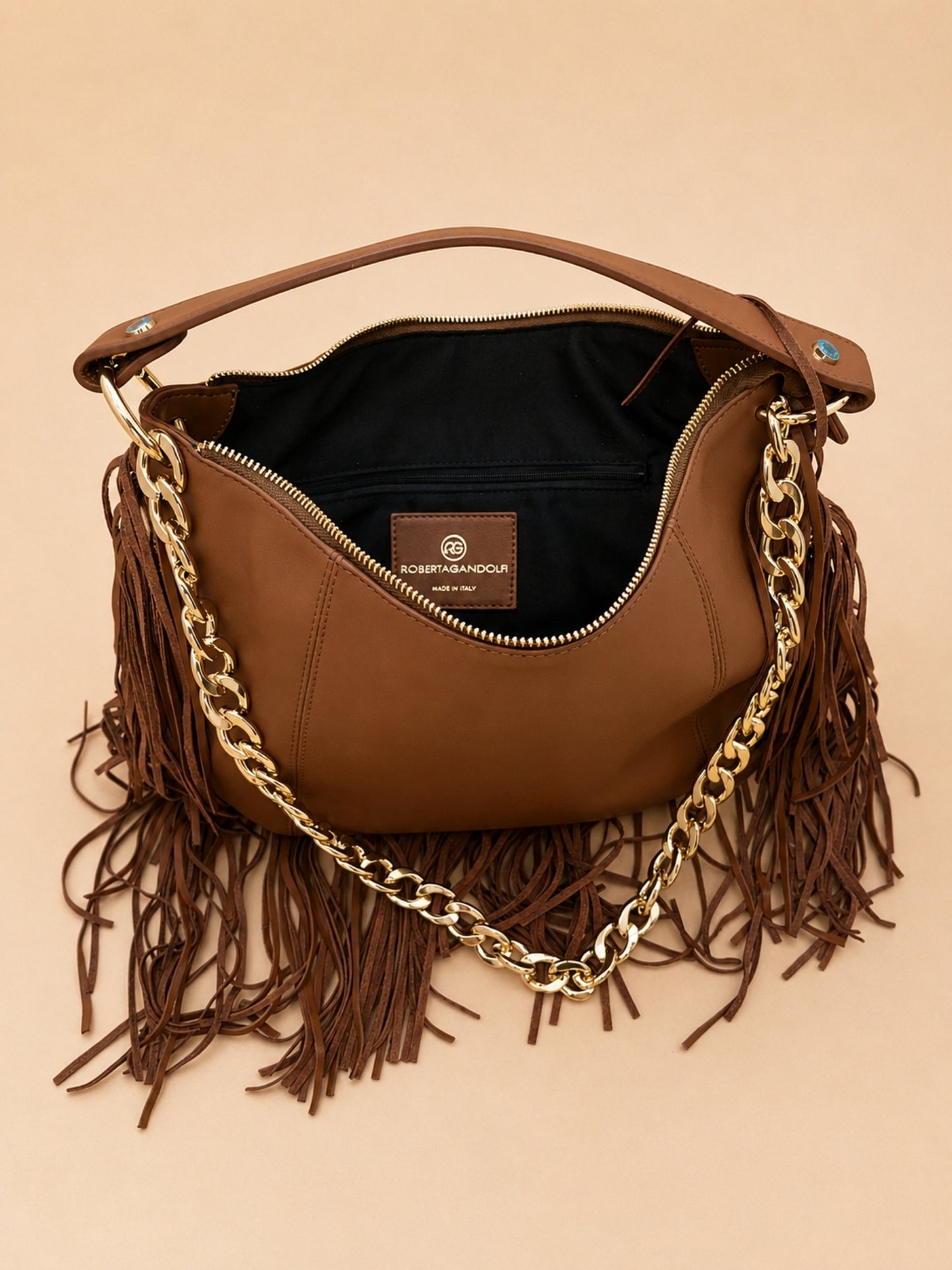 Kate XL – Borsa in pelle con frange - Biscotto