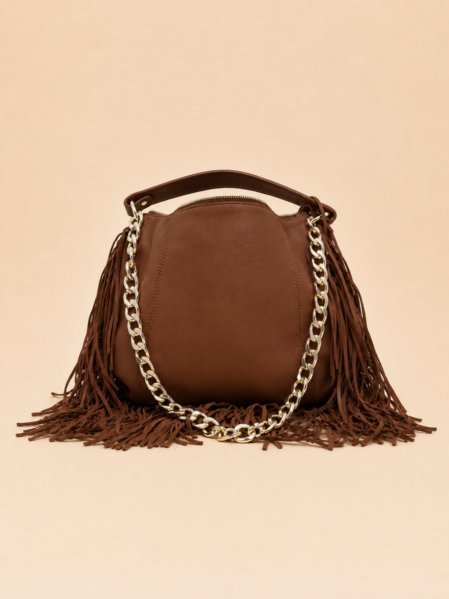 Kate XL – Borsa in pelle con frange - Biscotto